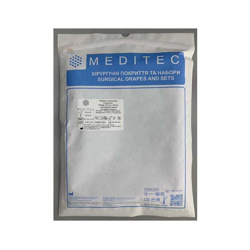 Покриття операційне «Meditec®». Стерильне. Розмір 115 см х 100 см з адгезивним краєм , матеріал спанбонд ламінований мембраною 52 г/м*2 «Спанфлекс»